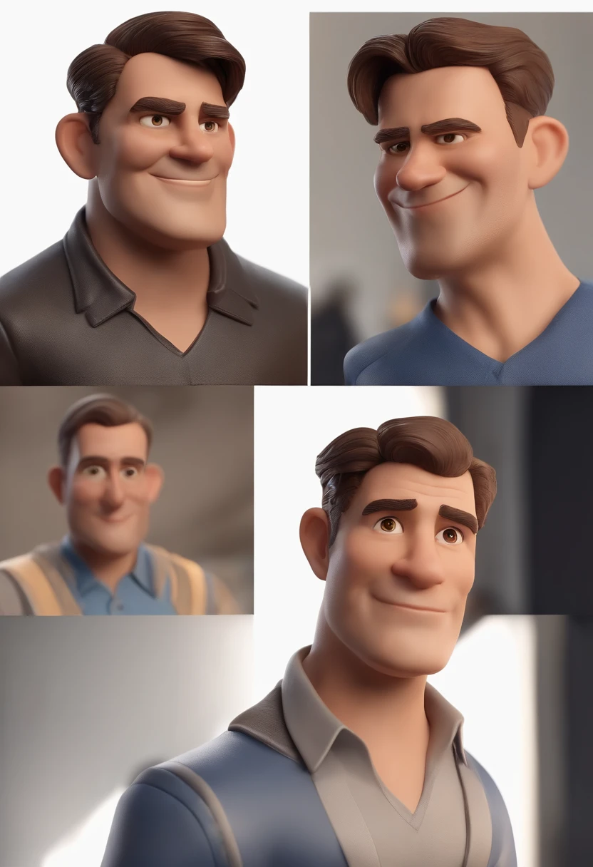 Personagem de desenho animado de um homem branco, careca, usando uma camisa azul, um personagem animado, Caractere estilizado, animation style rendering, 3D estilizado, Arnold Maya render, 3 d render stylized, toon render keyshot, Personagem 3D, Personagem 3D, 3d rendering stylized, 3 d character render, personagem de desenho animado, Personagem de close up, Pose de personagem, (Estilo Pixar) (master part:1.2) (Bokeh) (best quality) (pele detalhada) (textura detalhada) (8k) (argila) (Cinematic lighting) (foco nítido,Senta e vaza a parte superior do corpo