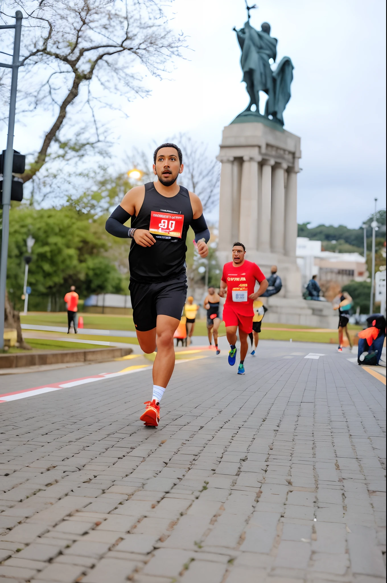 There's a man running in a marathon with a statue in the background, Alex Miranda, Directed by: Luis Miranda, three people running a marathon, Directed by: Willian Murai, Directed by: Jacob Pynas, pessoas correndo, Correndo em Savannah, foto do perfil, Correndo, Corrida de Maratona, inspiration, 3580780586