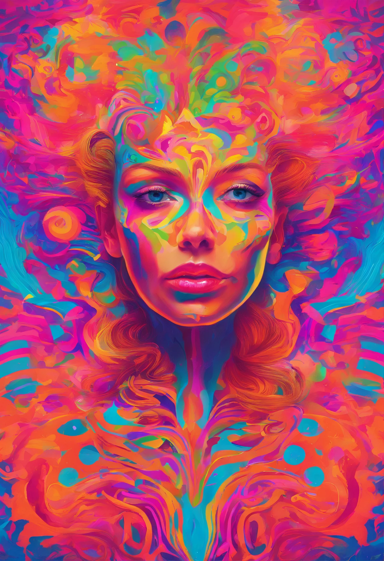 uma mulher com uma maquiagem neon e cocar , arte transgressora, foco nítido, 8 mil, octan render , cores saturadas, pastels colors