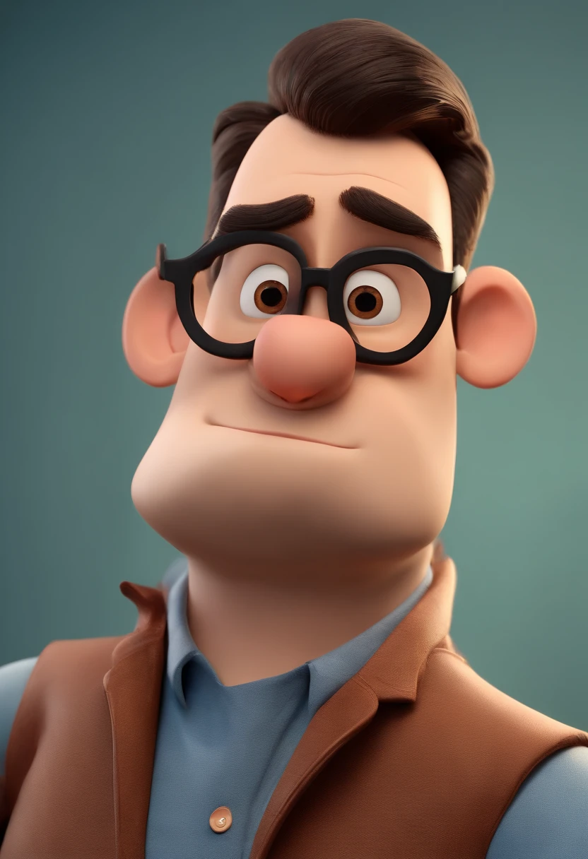 Cartoon character of a man wearing black glasses and a blue shirt, um personagem animado, Caractere estilizado, animation style rendering, 3D estilizado, Arnold Maya render, 3 d render stylized, toon render keyshot, Personagem 3D, Personagem 3D, 3d rendering stylized, 3 d character render, personagem de desenho animado, Personagem de close up, Pose de personagem, (Estilo Pixar) (master part:1.2) (Bokeh) (best quality) (pele detalhada) (textura detalhada) (8k) (argila) (Cinematic lighting) (foco nítido,Senta e vaza a parte superior do corpo