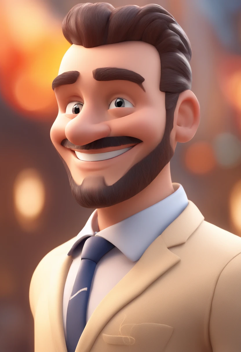 Smiling Man Illustration, sorriso insano, Homem de pele marrom com um sorriso gigante, happily smiling at the camera, sorriso atrevido, he's smiling, sorriso muito grande, Macho sorridente, foto de perfil headshot, rindo sorriso enorme, desenhando no estilo de Arte 3D, c4d, fundo de cor branco puro, estilo disney, estilo pixar render ilustracao Super Detalhe, 8k