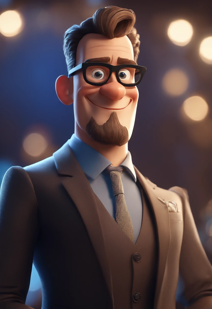 Cartoon character of a man with black glasses and a blue shirt, animation character, Caractere estilizado, animation style rendering, 3D estilizado, Arnold Maya render, 3 d render stylized, toon render keyshot, Personagem 3D, Personagem 3D, 3d rendering stylized, 3 d character render, personagem de desenho animado, Personagem de close up, Pose de personagem, (Estilo Pixar) (master part:1.2) (Bokeh) (best quality) (pele detalhada) (textura detalhada) (8k) (argila) (Cinematic lighting) (foco nítido