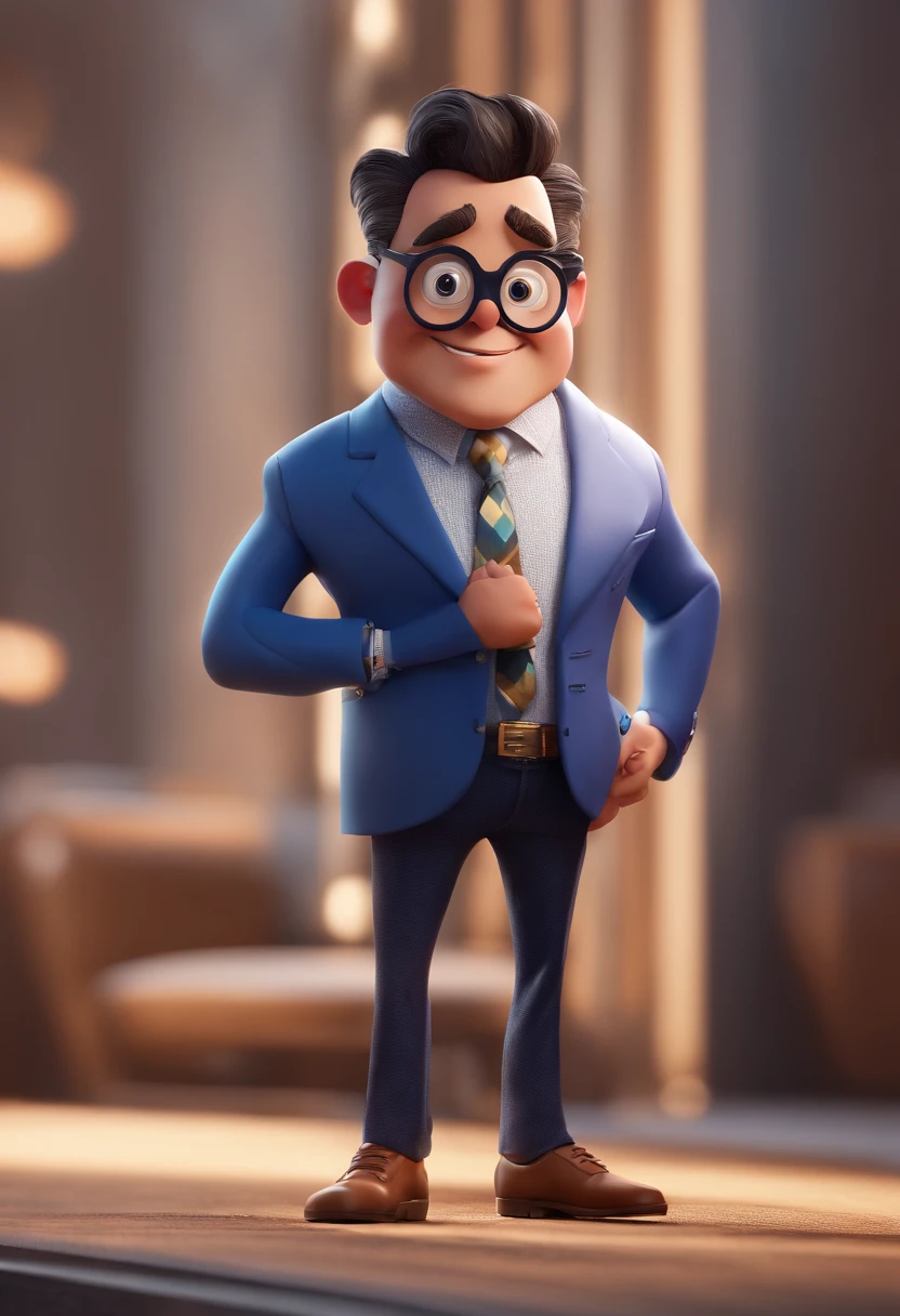 Cartoon character of a man with black glasses and a blue shirt, animation character, Caractere estilizado, animation style rendering, 3D estilizado, Arnold Maya render, 3 d render stylized, toon render keyshot, Personagem 3D, Personagem 3D, 3d rendering stylized, 3 d character render, personagem de desenho animado, Personagem de close up, Pose de personagem, (Estilo Pixar) (master part:1.2) (Bokeh) (best quality) (pele detalhada) (textura detalhada) (8k) (argila) (Cinematic lighting) (foco nítido