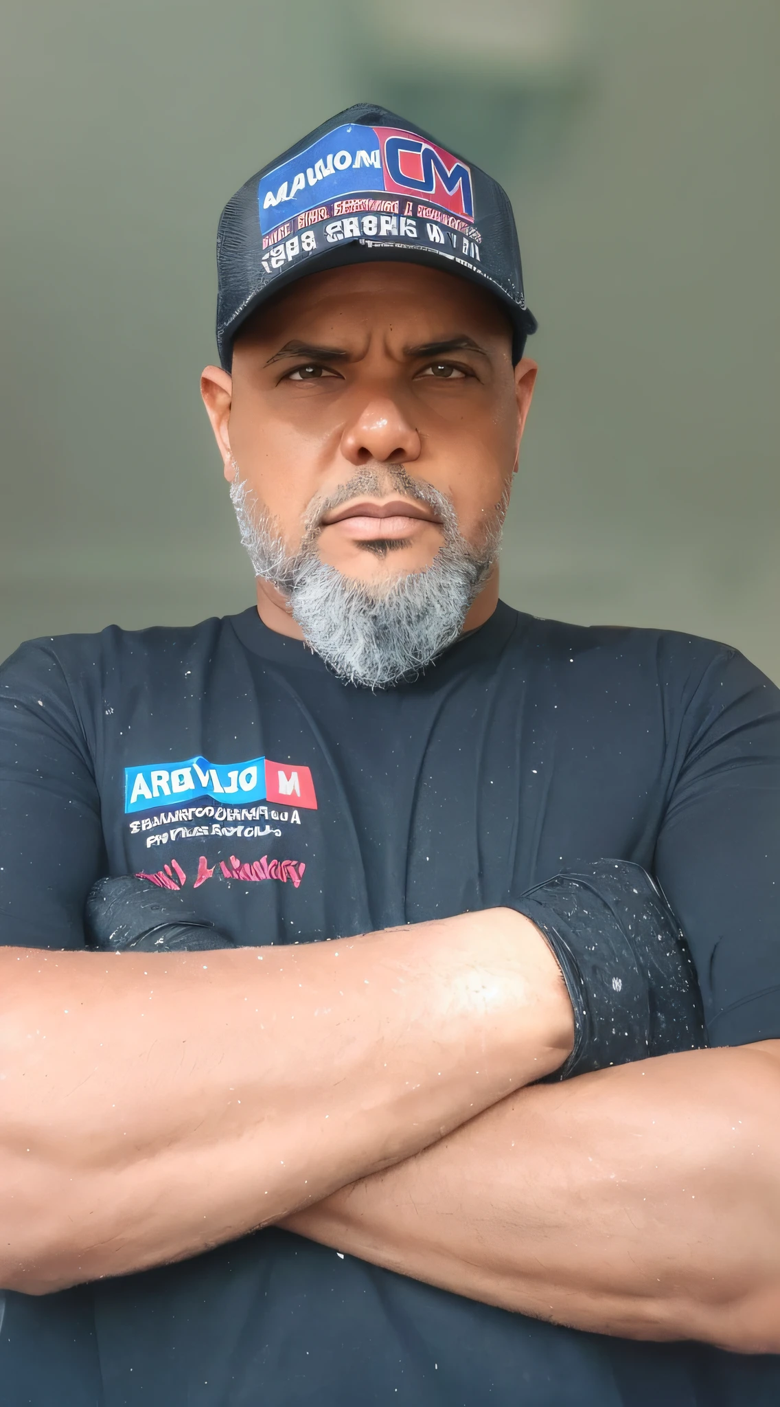 Black Man Crossed Arm Black Shirt And Cap