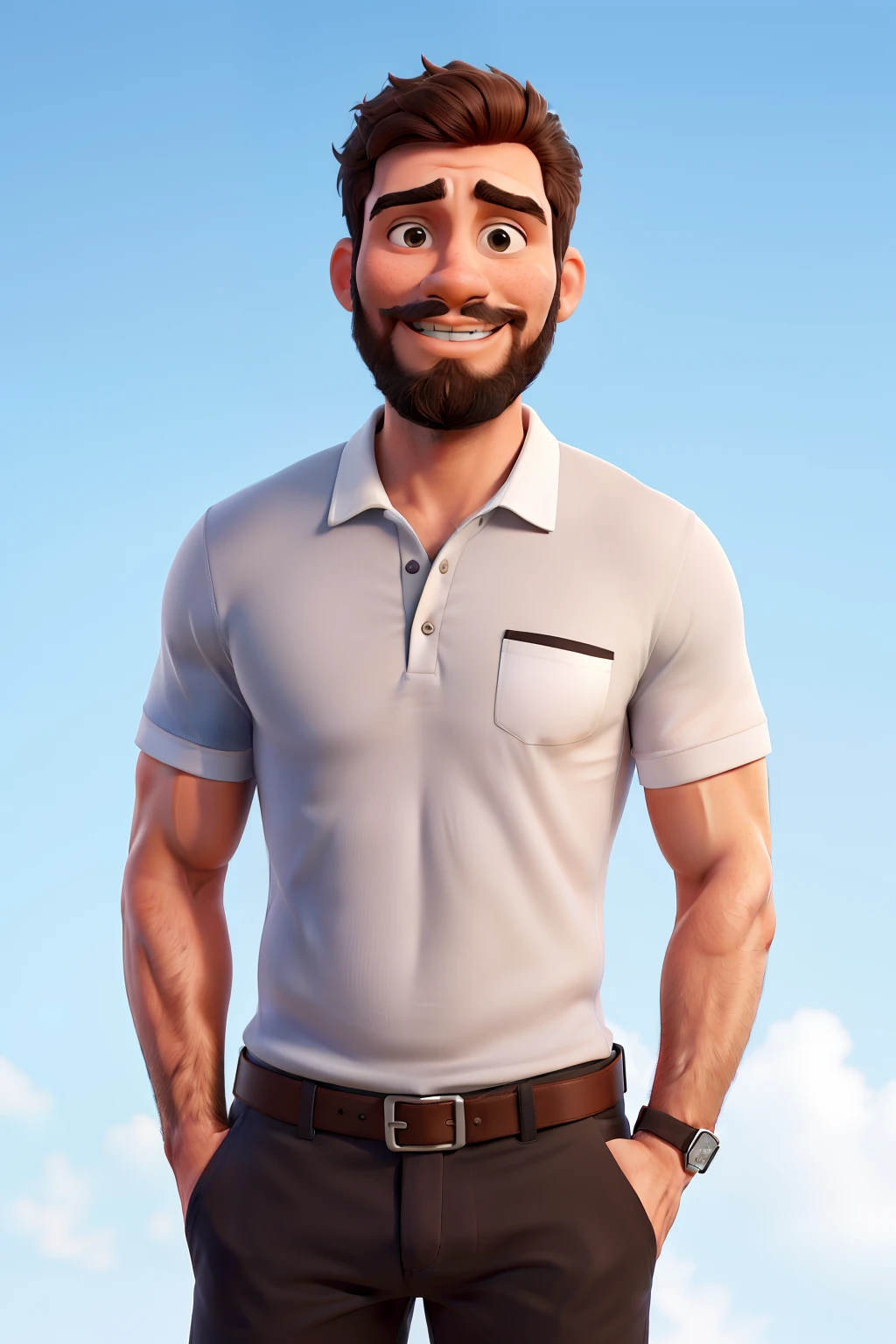 Rapaz branco com barba vestindo uma camisa polo