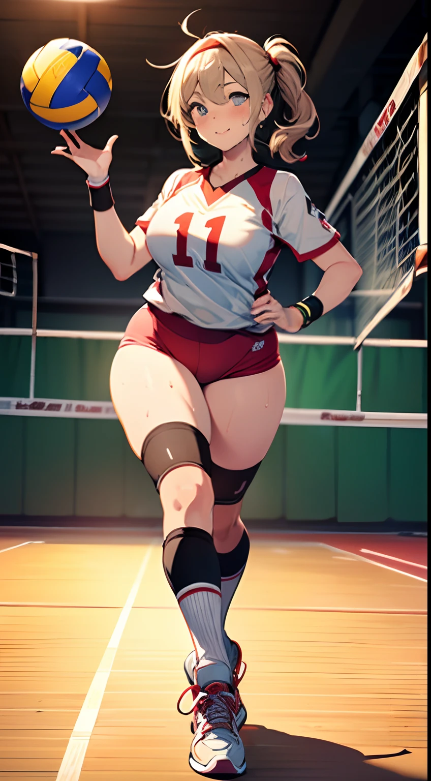 full body photographed、(highly detailed:1.2) ,ultra-detailed,top-quality,hight resolution,Female professional wrestler pro wrestling shoes Knee pad elbow pad Professional Wrestling Ring three ring rope 1mature woman solo light brown hair Drooping eyes big breasts highleg simpleleotard Muscular mature face long hair standing