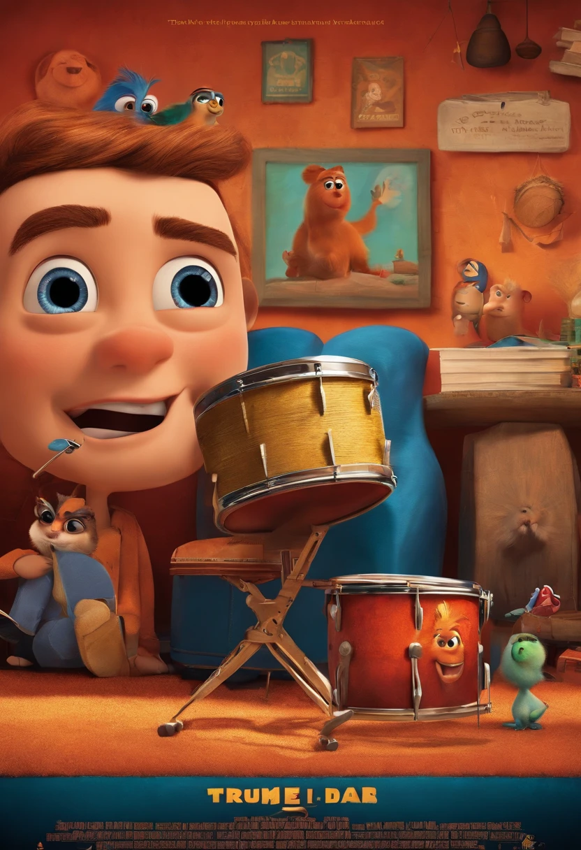 A poster of a written film: DRUM e estilo pixar