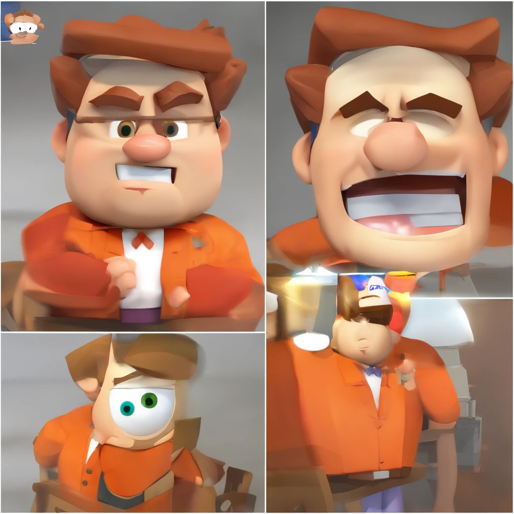 Criar um personagem no estilo Pixar. Trata-se de um homem de 30 anos, com barba, Branco, com cabelos castanhos curtos e um quiff, e olhos castanhos. Ele deve estar na frente de um computador, Trabalhar como designer