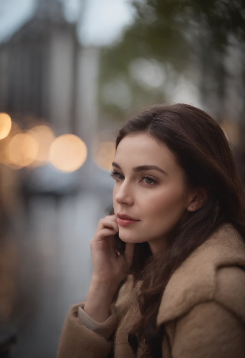 Fille par une nuit pluvieuse,Lentille avant,Street background (closeup shot:1.6),beste-Qualit,f / 1 photographie HD T bokeh,Depth of field Macro The atmosphere is sad