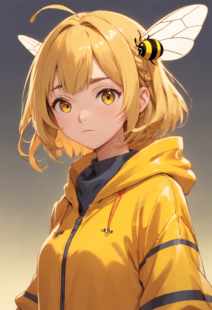 ((foto crua)), ((obra-prima)), Anthropomorphic humanoid honey bee wearing modern clothes, capuz, pose fisiculturista, Intimidador, Furioso, angry expression, Intimidante