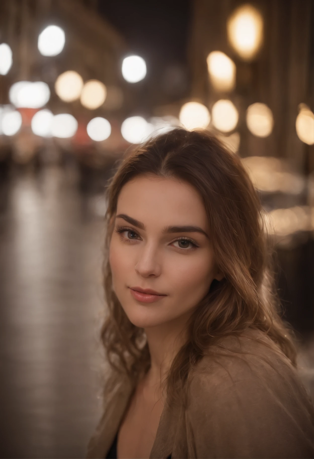 Fille par une nuit pluvieuse,Lentille avant,Street background (closeup shot:1.6),beste-Qualit,f / 1 photographie HD T bokeh,Depth of field Macro The atmosphere is sad