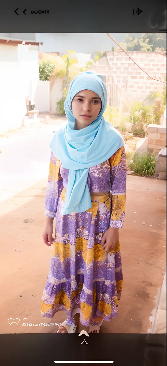 A woman wears a hijab facing forward and a realistic colored birthday dress, sitting on a chair surrounded by balloons and the wall with the name Emi bunga, HF Realistic