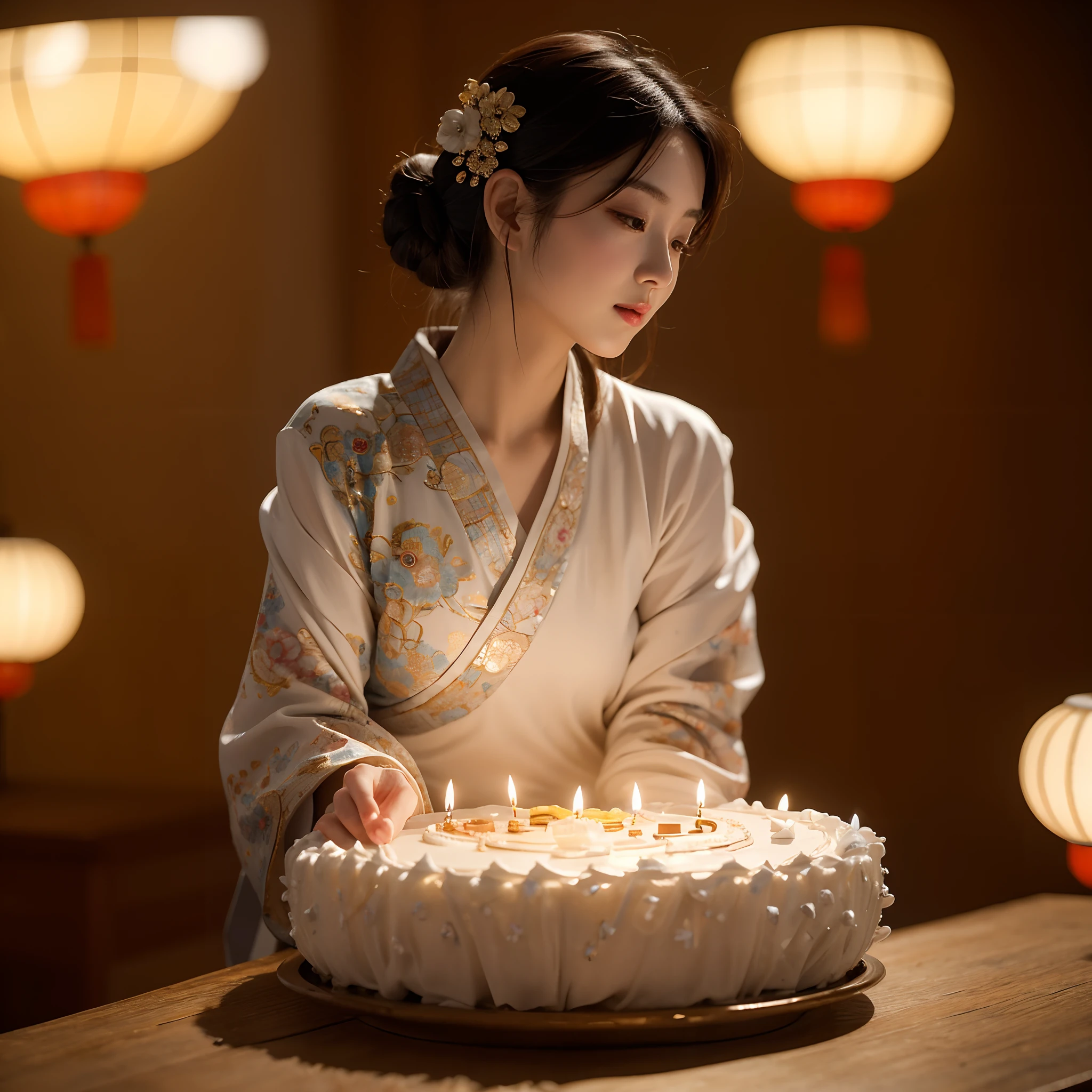 A birthday cake full of gems,anatomy correct,Delicate pattern,ancient china art style,Oriental elements,Clean colors,simplebackground, Soft lighting, ( Bokeh),Masterpiece, Super detailed, Epic composition, Highest quality, 4K,