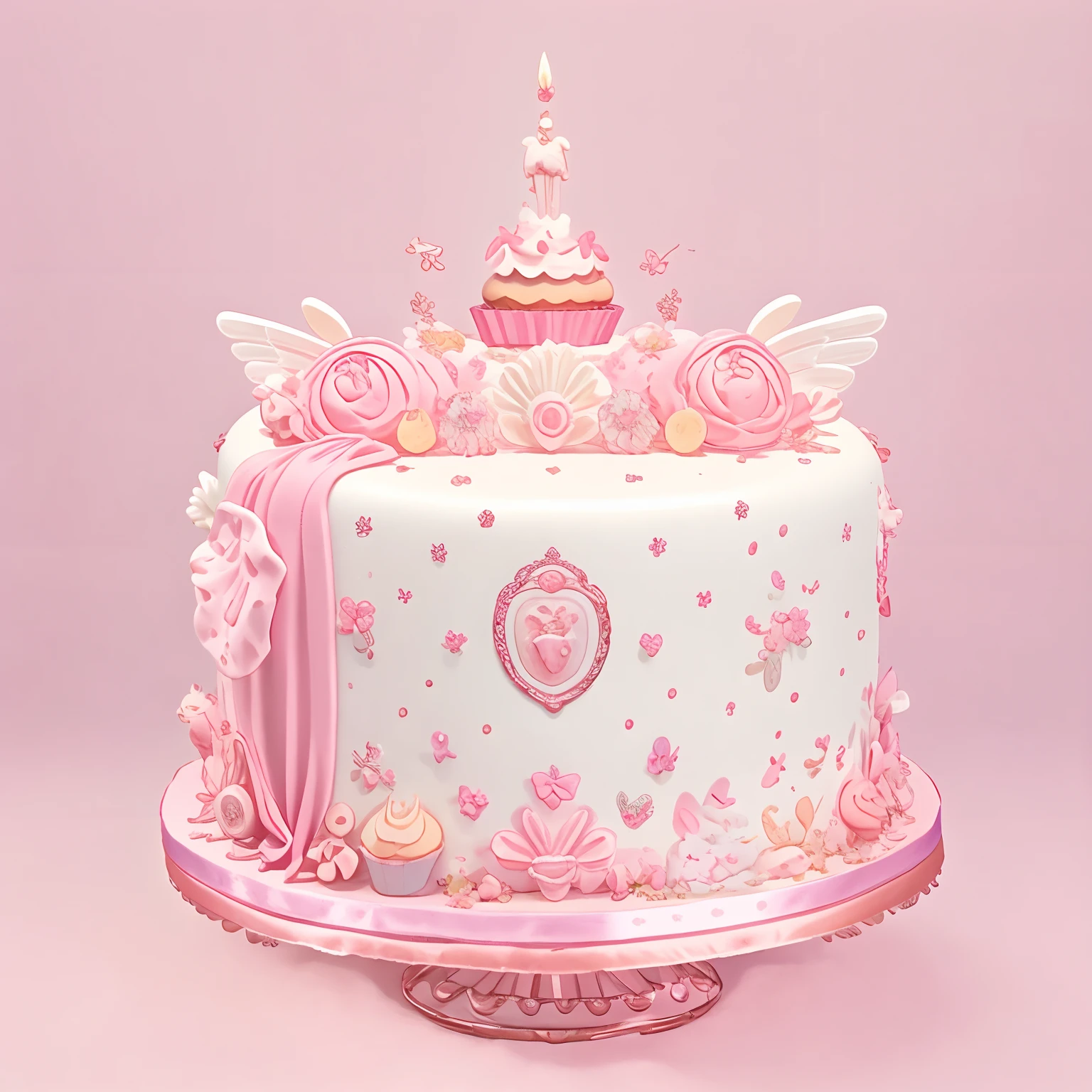 There is a close-up of the cake，There is a white angel on it, cake sculpture, angel themed, cake art, dreamy and detailed, candy pastel, pastel', the greatest cake, The birthday cake, Cupcakes, pastel goth aesthetic, angel themed, animal - shaped cake, ivory rococo, Lilac, simple yet detailed, baroque vaporwave statue, Cupcakes, detailed and soft（Best quality， Ultra-detailed， Realistic：1.37，（（--Stop 100,--Q2，）），）Contour light，