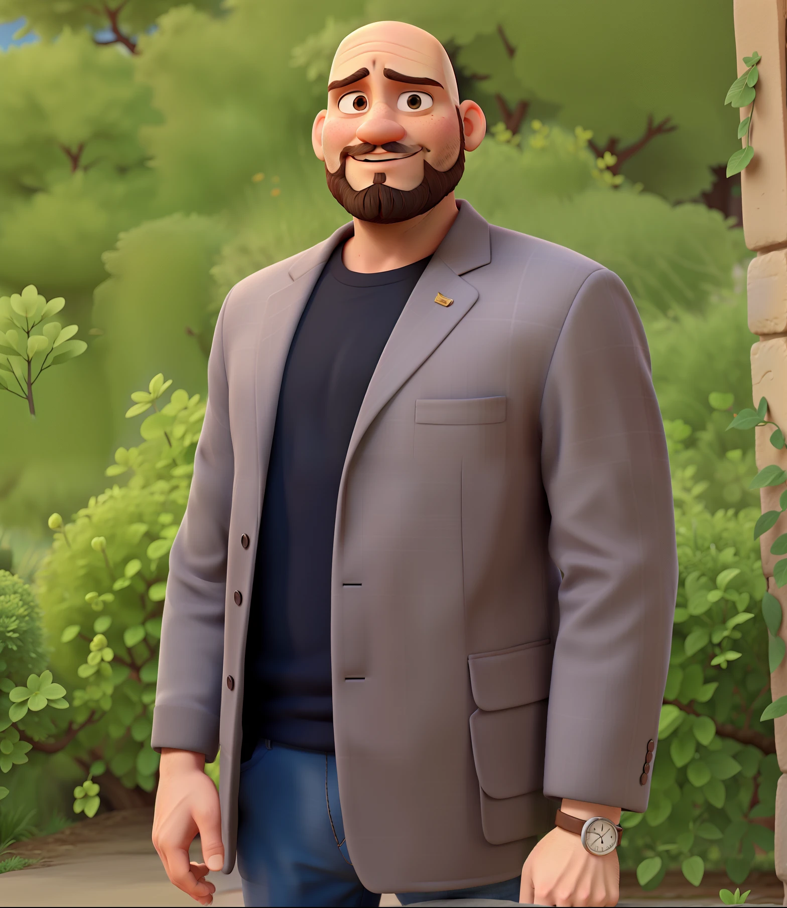 Bald man is short beard, estilo Disney pixar.