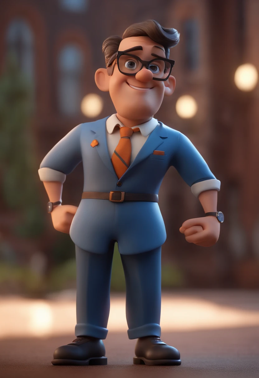 Cartoon character of a man with black glasses and a blue shirt, animation character, Caractere estilizado, animation style rendering, 3D estilizado, Arnold Maya render, 3 d render stylized, toon render keyshot, Personagem 3D, Personagem 3D, 3d rendering stylized, 3 d character render, personagem de desenho animado, Personagem de close up, Pose de personagem,  (Estilo Pixar) (master part:1.2) (Bokeh) (best quality) (pele detalhada) (textura detalhada) (8k) (argila) (Cinematic lighting) (foco nítido