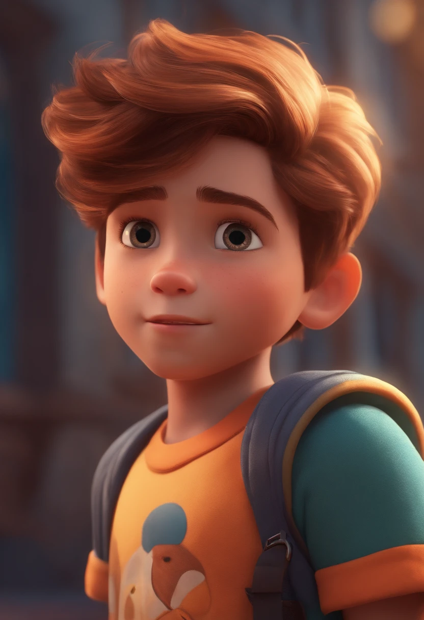 Image of a boy for a story in a YouTube video in Pixar format, He's the allabester, He's the class leader, He's outgoing, Playful and gets up for a lot of things, cabelo curto