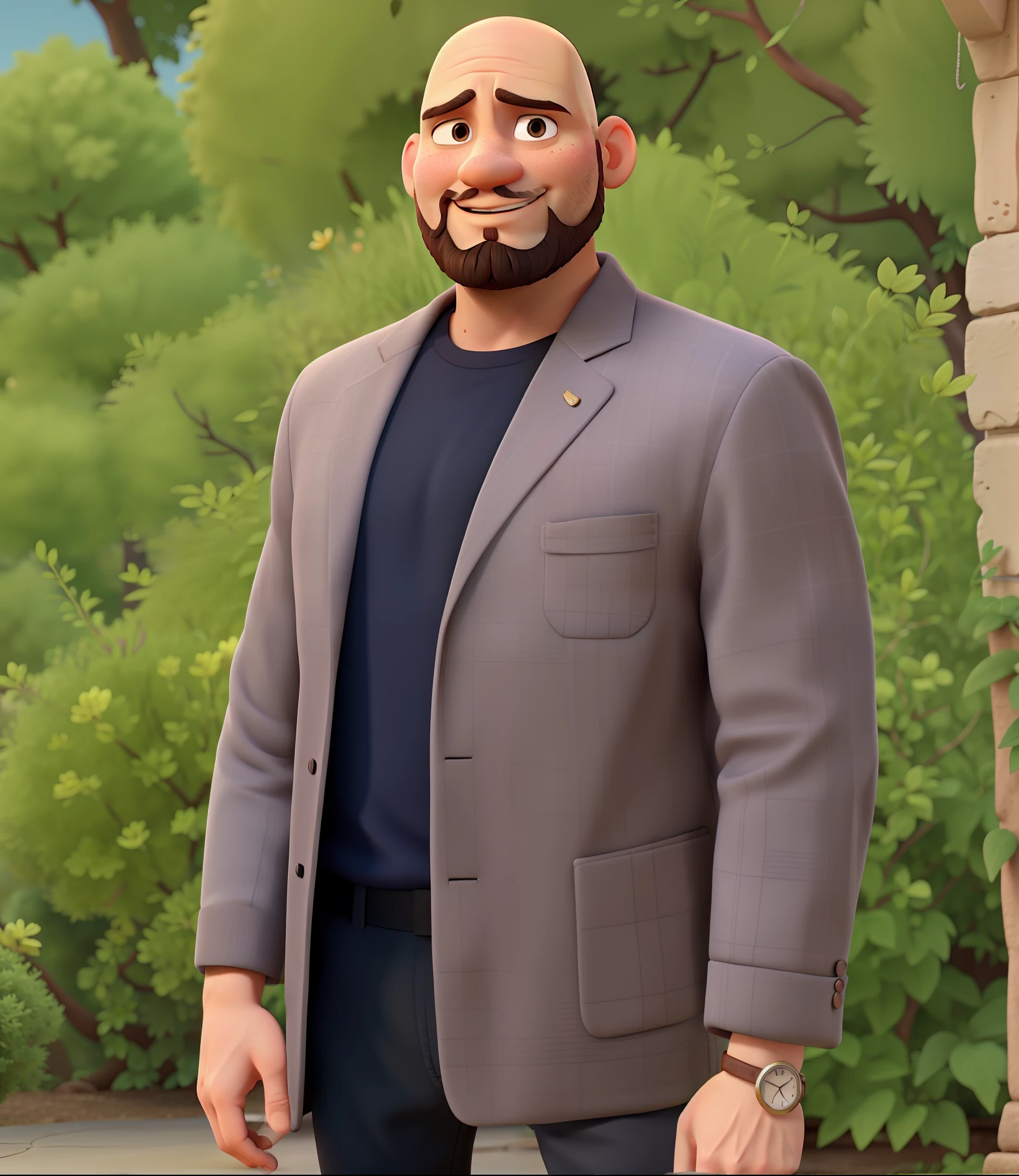 Bald man is short beard, estilo Disney pixar.