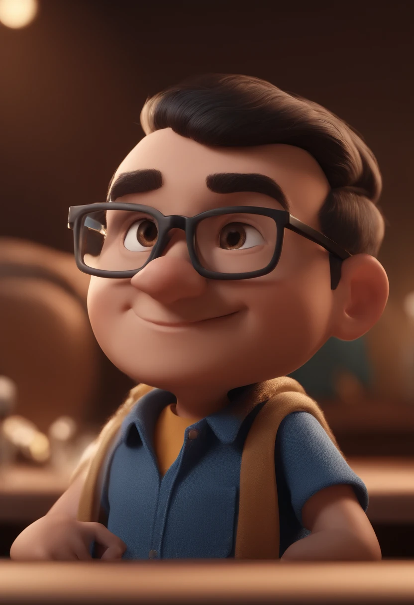 Cartoon character of a man with black glasses and a blue shirt, animation character, Caractere estilizado, animation style rendering, 3D estilizado, Arnold Maya render, 3 d render stylized, toon render keyshot, Personagem 3D, Personagem 3D, 3d rendering stylized, 3 d character render, personagem de desenho animado, Personagem de close up, Pose de personagem, (Estilo Pixar) (master part:1.2) (Bokeh) (best quality) (pele detalhada) (textura detalhada) (8k) (argila) (Cinematic lighting) (foco nítido