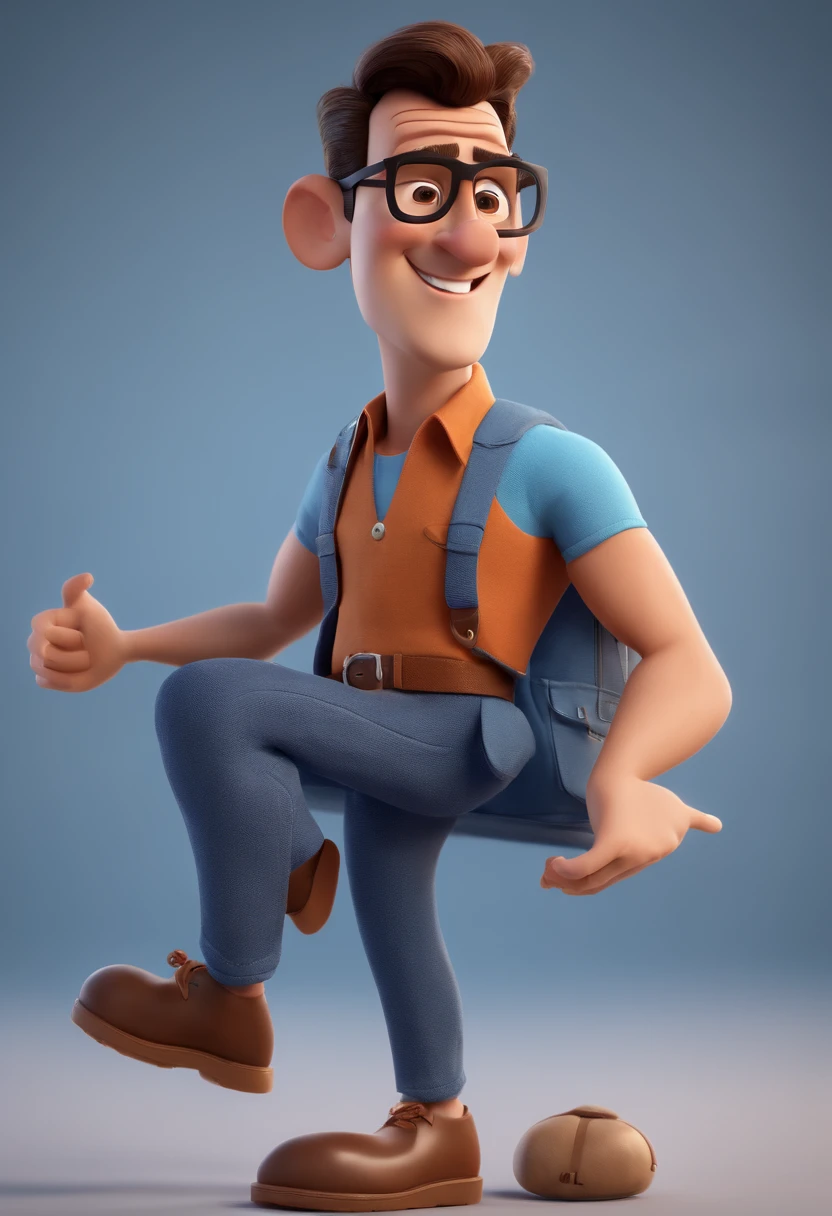 Cartoon character of a man with black glasses and a blue shirt, animation character, Caractere estilizado, animation style rendering, 3D estilizado, Arnold Maya render, 3 d render stylized, toon render keyshot, Personagem 3D, Personagem 3D, 3d rendering stylized, 3 d character render, personagem de desenho animado, Personagem de close up, Pose de personagem, (Estilo Pixar) (master part:1.2) (Bokeh) (best quality) (pele detalhada) (textura detalhada) (8k) (argila) (Cinematic lighting) (foco nítido