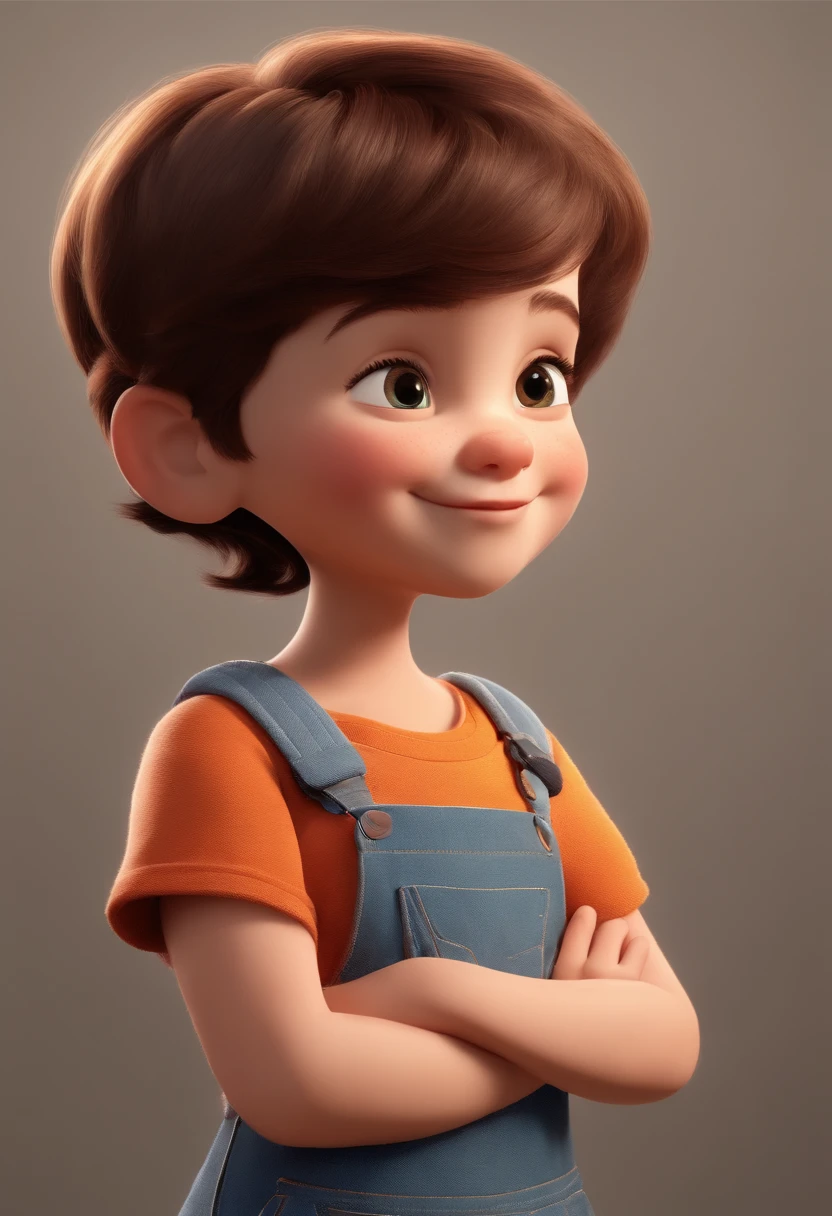 a happy cute  standing short hair, vestindo uma fantasia espacial, , fundo branco, barnet, toon, estilo pixar, 3d, desenhos animados, rosto detalhado, asymmetrical 16k