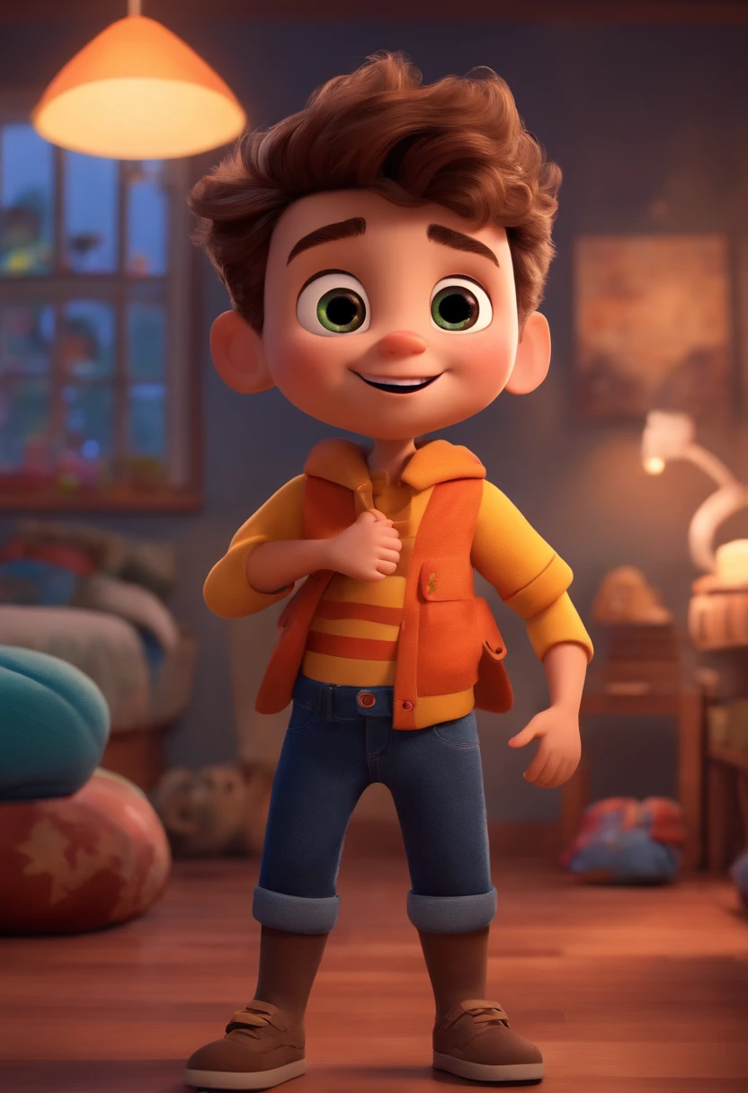 Image of a boy for a story in a YouTube video in Pixar format, He's the  allabester, He's the class leader, He's outgoing, Playful and gets up for a lot of things