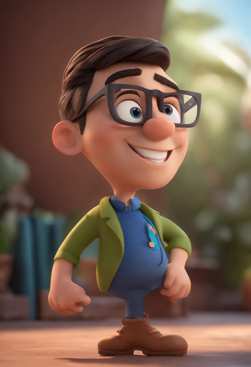 Cartoon character of a man with black glasses and a blue shirt, animation character, Caractere estilizado, animation style rendering, 3D estilizado, Arnold Maya render, 3 d render stylized, toon render keyshot, Personagem 3D, Personagem 3D, 3d rendering stylized, 3 d character render, personagem de desenho animado, Personagem de close up, Pose de personagem, (Estilo Pixar) (master part:1.2) (Bokeh) (best quality) (pele detalhada) (textura detalhada) (8k) (argila) (Cinematic lighting) (foco nítido