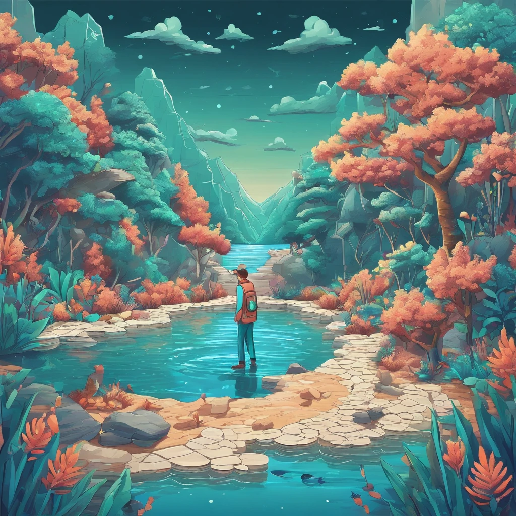 imagem de uma pessoa pescando em um lago com aguas cristalinas