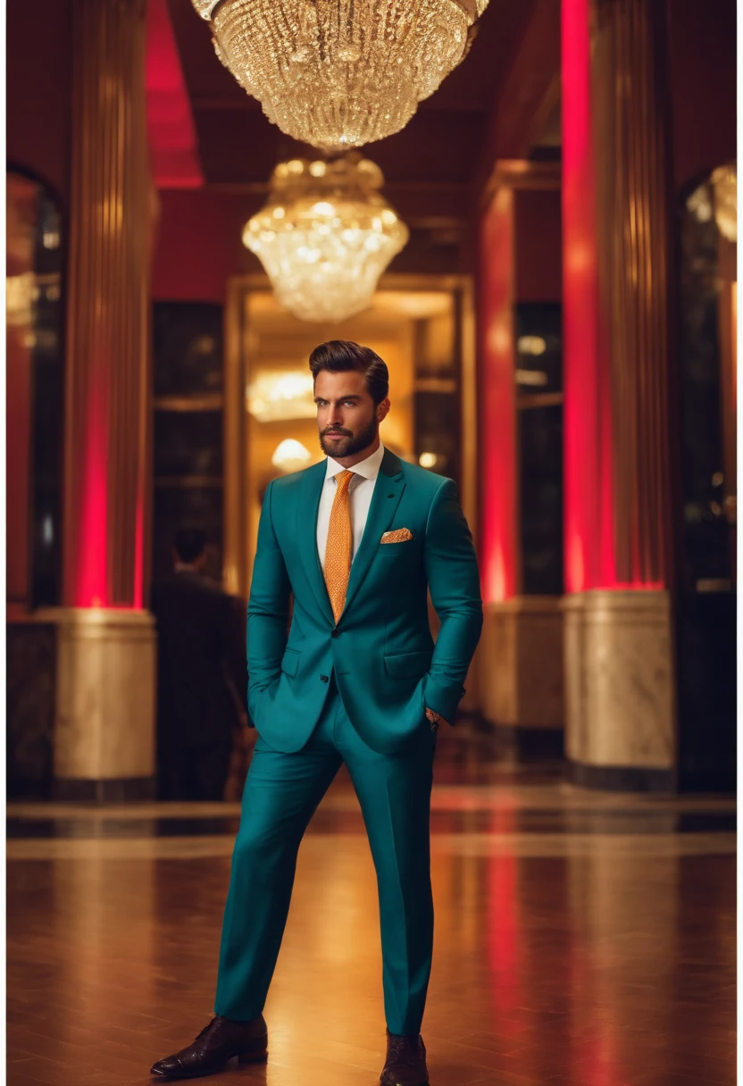 handsome man aged 35 in nicely tailored suit in a fancy lobby
