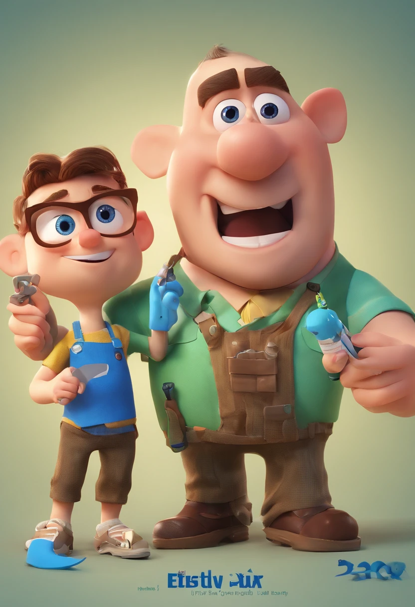 Estilo Pixar: The grown man is holding a naked blue-eyed boy and in his other hand he is holding a pair of scissors and is trying to cut off the boy's testicles,3D Poster,Disney