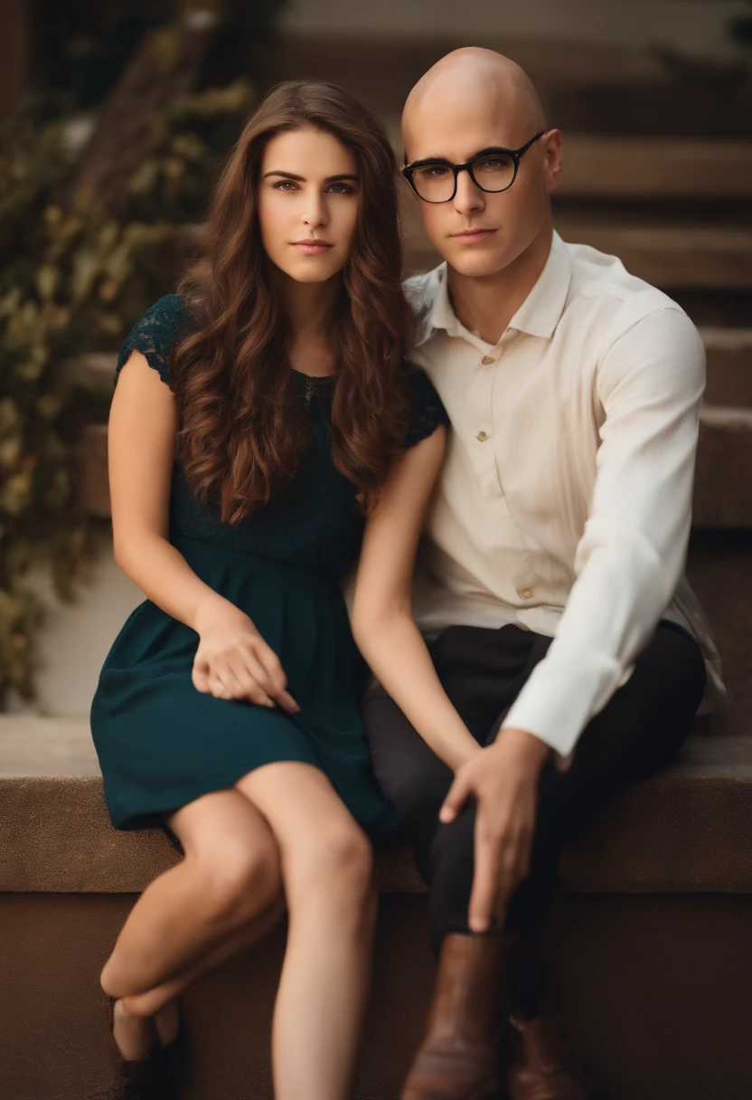 Boy brown hair mom brown hair dad bald glasses