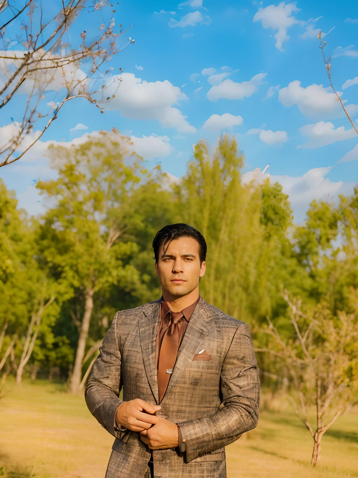 Best quality, masterpiece, ultra high res, (photorealistic:1.4), raw photo, black hair, muscular body, looks like a business man, wearing a suit,