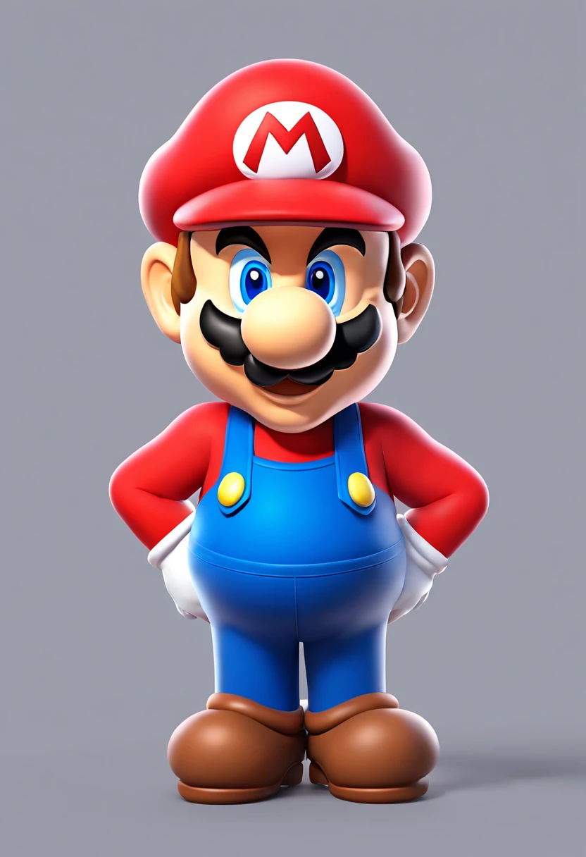 (Mario), design de personagens, Nintendo Super Mario, (olhos azuis, red hat, terno vermelho, blue suspenders, luvas brancas, )super bonito estilo caixa cega, Chibi, corpo inteiro, exaggerated expressions and actions, fundo limpo, Destaques iridescentes brilhantes, studio lighting, Atmospheric Illumination, com textura requintada, High detail, high resolution, c4d, ..3d, Liquidificador, 8k, best quality, Ultra High Definition