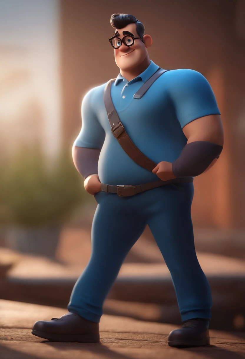 Cartoon character of a man with black glasses and a blue shirt, animation character, Caractere estilizado, animation style rendering, 3D estilizado, Arnold Maya render, 3 d render stylized, toon render keyshot, Personagem 3D, Personagem 3D, 3d rendering stylized, 3 d character render, personagem de desenho animado, Personagem de close up, Pose de personagem, (Estilo Pixar) (master part:1.2) (Bokeh) (best quality) (pele detalhada) (textura detalhada) (8k) (argila) (Cinematic lighting) (foco nítido