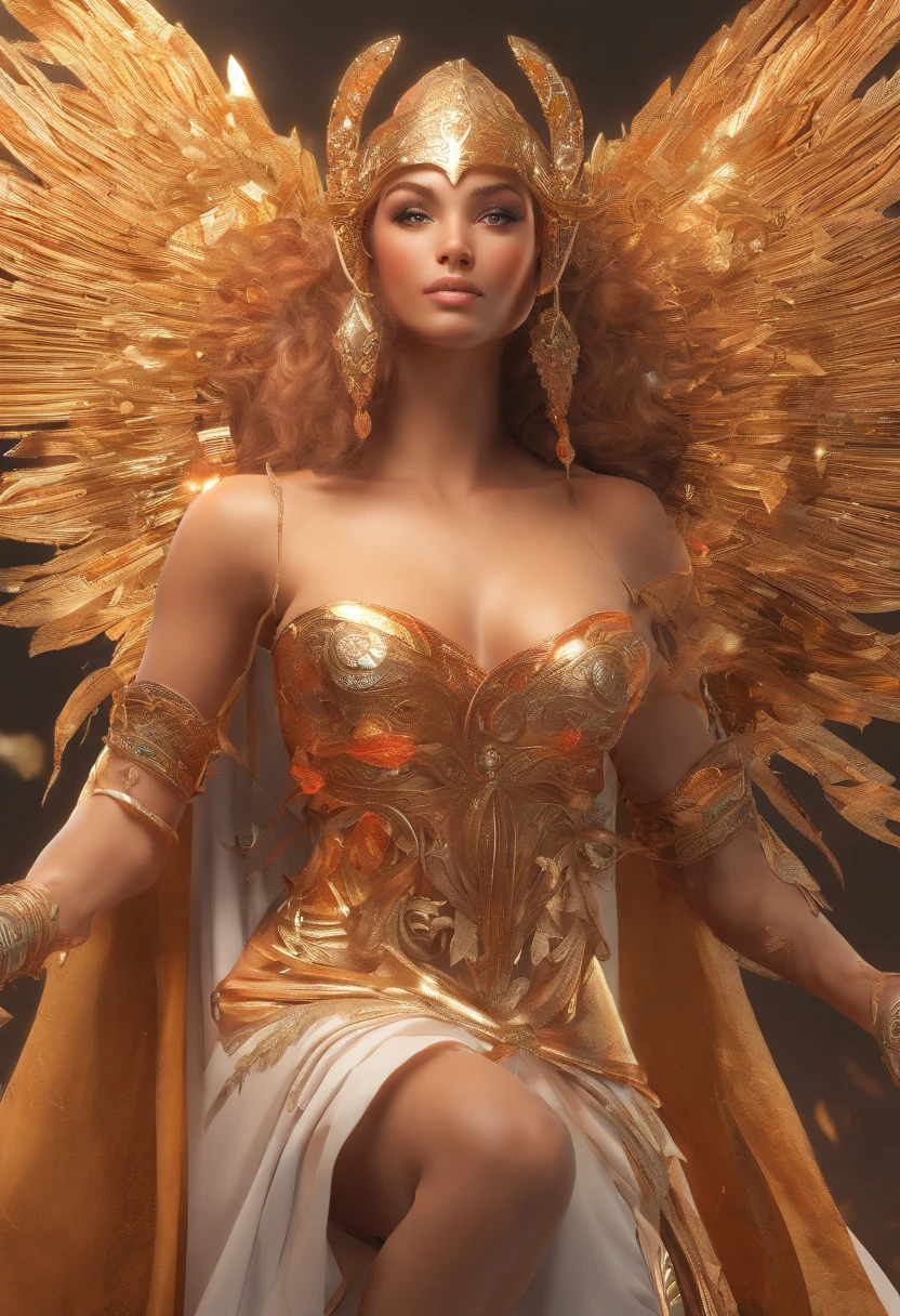 ( alta qualidade , ultra detailed by hand ) ( careful hand ) Zodiac sign - Goddess of Aries , similar to Latin goodness , corajoso ,intencional ,produtivo ,Entrepreneurial and humanitarian face . Moody, impulsivo, impaciente, estilo assertivo . Reddish hair from sunset , vestido transparente , no oceano com sol , corpo inteiro , olhos de fogo de cristal ( olho detalhado ) . forte e poderoso olhar de maquiagem . deusa do fogo .