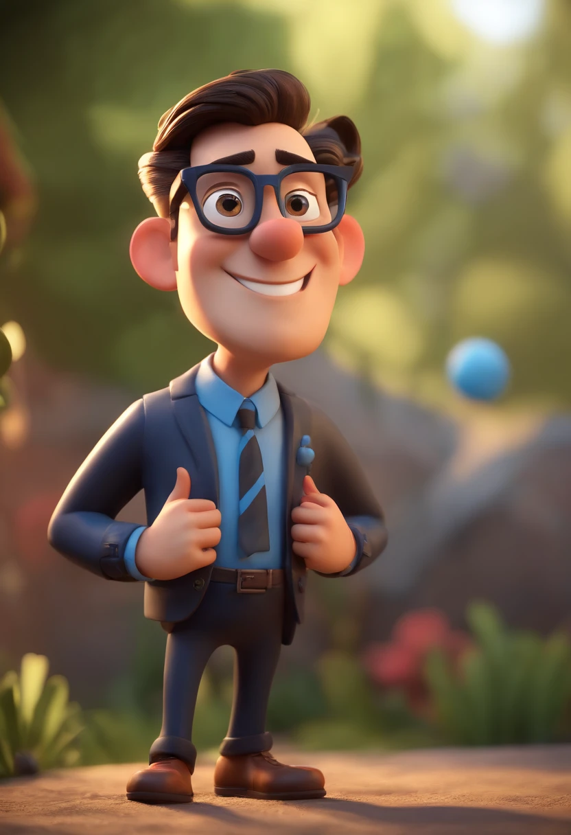 Cartoon character of a man wearing black glasses and a blue shirt, um personagem animado, Caractere estilizado, animation style rendering, 3D estilizado, Arnold Maya render, 3 d render stylized, toon render keyshot, Personagem 3D, Personagem 3D, 3d rendering stylized, 3 d character render, personagem de desenho animado, Personagem de close up, Pose de personagem, (Estilo Pixar) (master part:1.2) (Bokeh) (best quality) (pele detalhada) (textura detalhada) (8k) (argila) (Cinematic lighting) (foco nítido,Senta e vaza a parte superior do corpo
