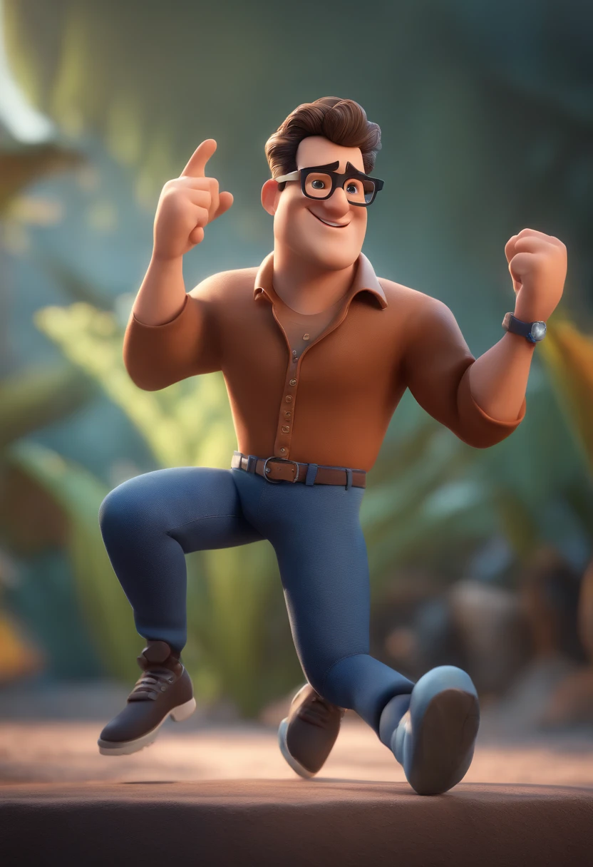 Cartoon character of a man with black glasses and a blue shirt, animation character, Caractere estilizado, animation style rendering, 3D estilizado, Arnold Maya render, 3 d render stylized, toon render keyshot, Personagem 3D, Personagem 3D, 3d rendering stylized, 3 d character render, personagem de desenho animado, Personagem de close up, Pose de personagem, (Estilo Pixar) (master part:1.2) (Bokeh) (best quality) (pele detalhada) (textura detalhada) (8k) (argila) (Cinematic lighting) (foco nítido