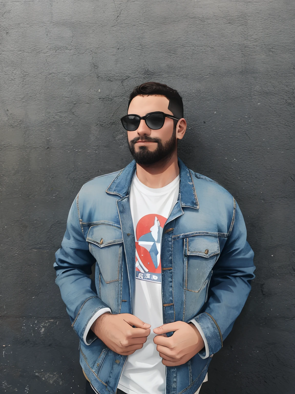 Homem de camisa branca e jaqueta jeans encostada em uma parede, Retrato de Danny Gonzalez, foto de perfil headshot, Josana Gonzales, imagem de perfil, Joel Torres, Retrato no meio da foto, edu souza, Emad Mostaque, Riyahd Cassiem, david rios ferreira, daniel mirante, Alex Flores, Alex Miranda, Jaime Jasso