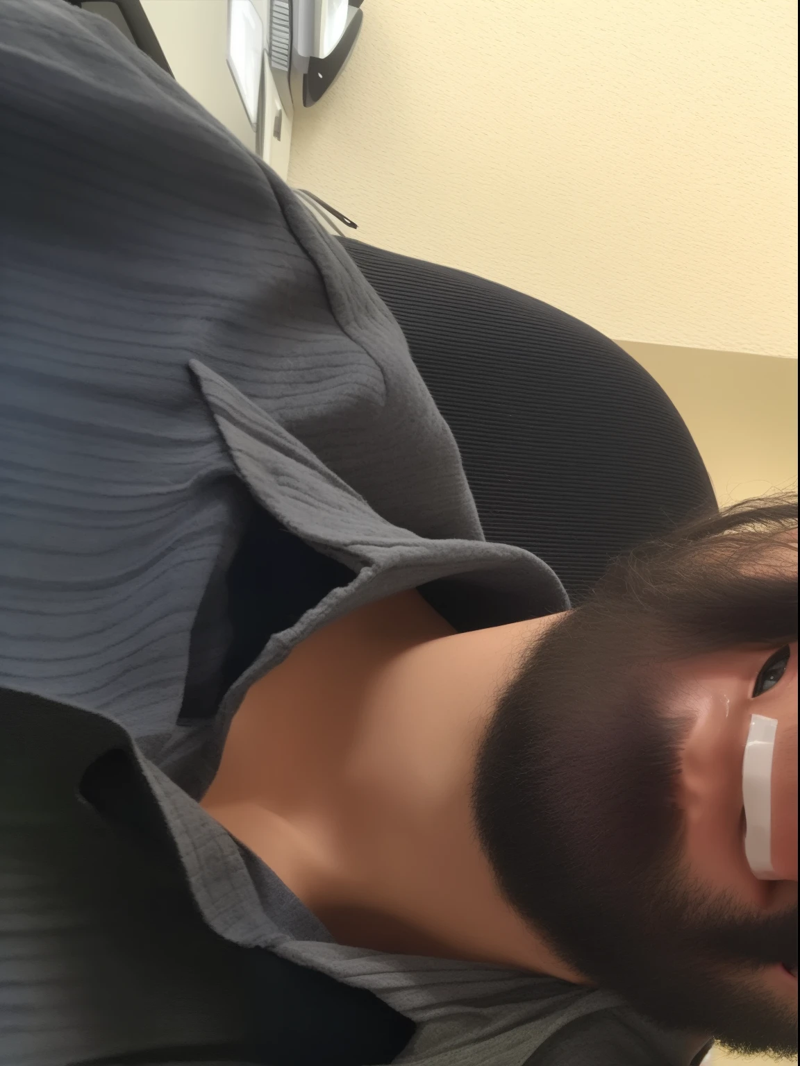 homem sorridente em uma camisa xadrez sentado em uma mesa com um computador, imagem de qualidade muito baixa, Carregado, com uma barba pequena, foto selfie, selfie de um homem, Fotografia selfie 8k, barba pequena, (38 anos), david rios ferreira, icaro carvalho, foto de perfil profissional, iphone selfie, foto de baixa qualidade