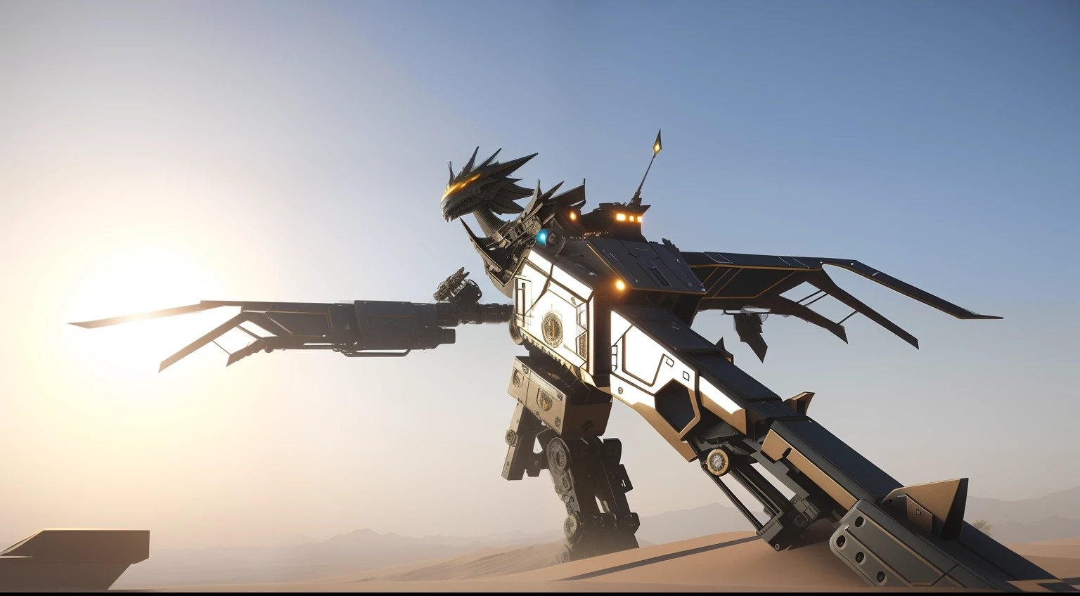 a close up of a large metal object in the desert, a dragon made of machine parts, made in unreal engine 5, created in unreal engine 5, detailed unreal engine 5 render, unreal engine 5 detail, saudi futuristic warrior mecha, unreal 5 engine highlly render, fantasy style 8 k octane render, insanely detailed octane render, octane unreal engine 5