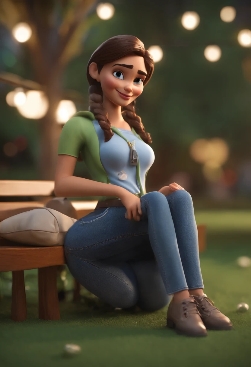 Personagem de desenho animado de uma mulher, adolescente, com camisa branca e short jeans, sitting not sofa, comendo chocolate, animation character, Caractere estilizado, animation style rendering, 3D estilizado, Arnold Maya render, 3 d render estilizado, toon render keyshot, Personagem 3D, Personagem 3D, 3d rendering stylized, 3 d character render, personagem de desenho animado, Personagem de close up, Pose de personagem, (Estilo Pixar) (master part:1.2) (Bokeh) (best quality) (pele detalhada) (textura detalhada) (8k) (argila) ( cinematic lighthing) (foco nítido