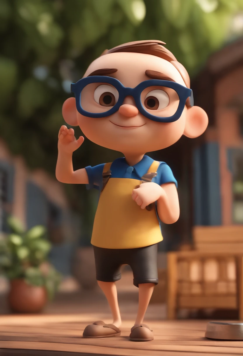 Cartoon character of a man wearing black glasses and a blue shirt, um personagem animado, Caractere estilizado, animation style rendering, 3D estilizado, Arnold Maya render, 3 d render stylized, toon render keyshot, Personagem 3D, Personagem 3D, 3d rendering stylized, 3 d character render, personagem de desenho animado, Personagem de close up, Pose de personagem, (Estilo Pixar) (master part:1.2) (Bokeh) (best quality) (pele detalhada) (textura detalhada) (8k) (argila) (Cinematic lighting) (foco nítido，Senta e vaza a parte superior do corpo