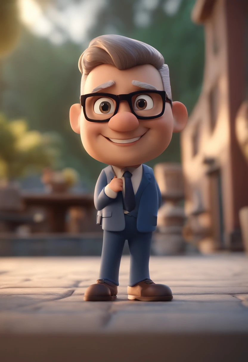 Cartoon character of a man wearing black glasses and a blue shirt, um personagem animado, Caractere estilizado, animation style rendering, 3D estilizado, Arnold Maya render, 3 d render stylized, toon render keyshot, Personagem 3D, Personagem 3D, 3d rendering stylized, 3 d character render, personagem de desenho animado, Personagem de close up, Pose de personagem, (Estilo Pixar) (master part:1.2) (Bokeh) (best quality) (pele detalhada) (textura detalhada) (8k) (argila) (Cinematic lighting) (foco nítido,Senta e vaza a parte superior do corpo
