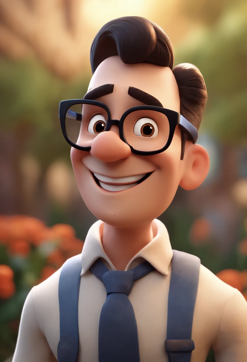 Cartoon character of a man wearing black glasses and a blue shirt, um personagem animado, Caractere estilizado, animation style rendering, 3D estilizado, Arnold Maya render, 3 d render stylized, toon render keyshot, Personagem 3D, Personagem 3D, 3d rendering stylized, 3 d character render, personagem de desenho animado, Personagem de close up, Pose de personagem, (Estilo Pixar) (master part:1.2) (Bokeh) (best quality) (pele detalhada) (textura detalhada) (8k) (argila) (Cinematic lighting) (foco nítido,Senta e vaza a parte superior do corpo