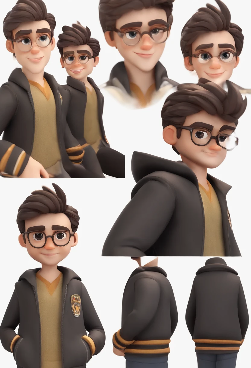 Personagem de desenho animado de um homem cabelo preto topete baixo barba bem curta preta olospretos e uma camisa preta, rosto afinado olhos pequenos poucas sardas no rosto um personagem animado, Caractere estilizado, animation style rendering, 3D estilizado, Arnold Maya render, 3 d render stylized, toon render keyshot, Personagem 3D, Personagem 3D, 3d rendering stylized, 3 d character render, personagem de desenho animado, Personagem de close up, Pose de personagem, (Estilo Pixar) (master part:1.2) (Bokeh) (best quality) (pele detalhada) (textura detalhada) (8k) (argila) (Cinematic lighting) (foco nítido,Senta e vaza a parte superior do corpo