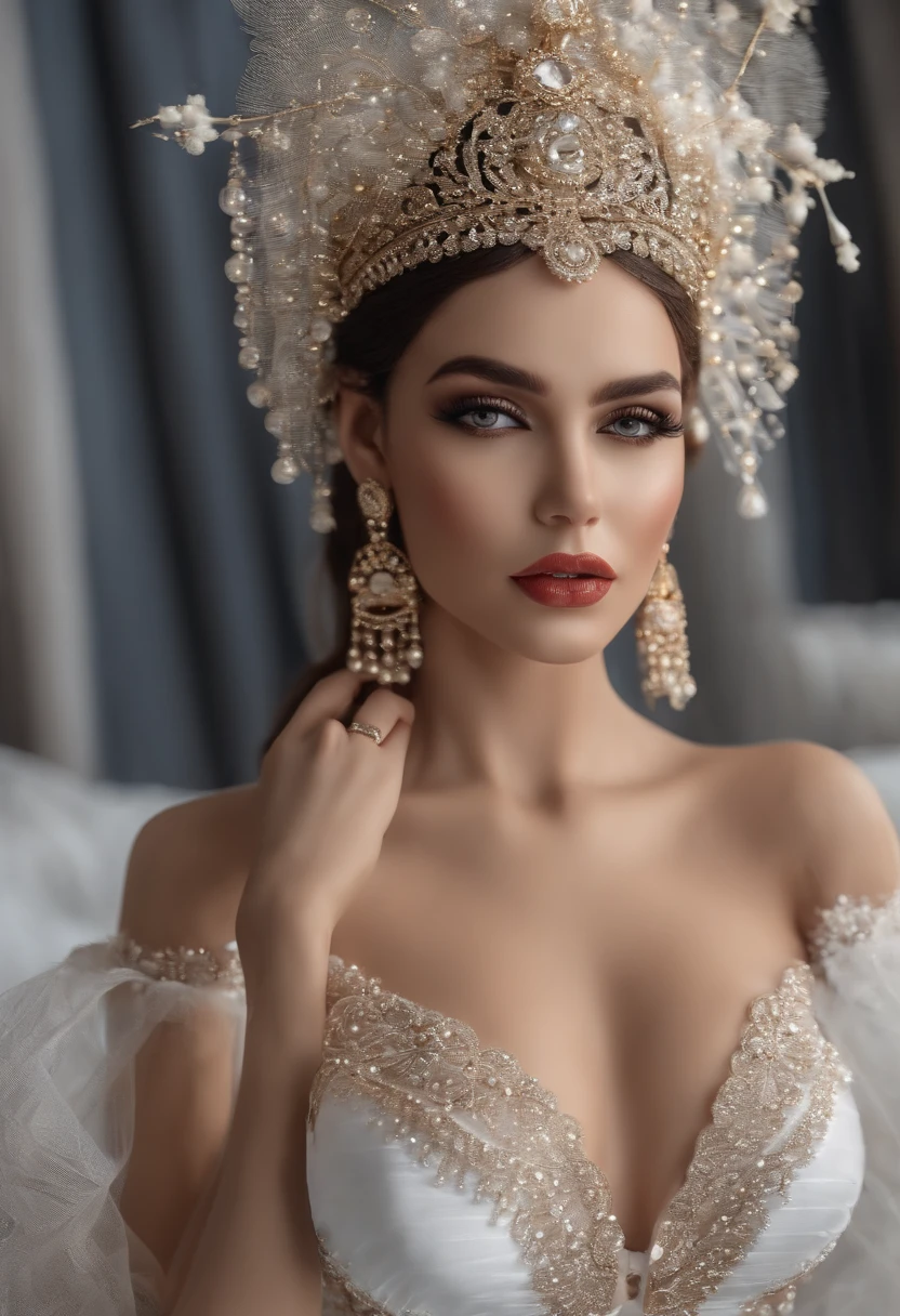 ((Qualidade Superior, 16k, master part: 1.3)), (beleza, Big: 1.2, Abs esguio: 1.2), (Face Ultra Detalhada, Highly detailed lips, Olhos detalhados, double eyelids), (see-through white bikini), 1 mulher, Mulher Bob curta, 1pc Toupeira na mama direita