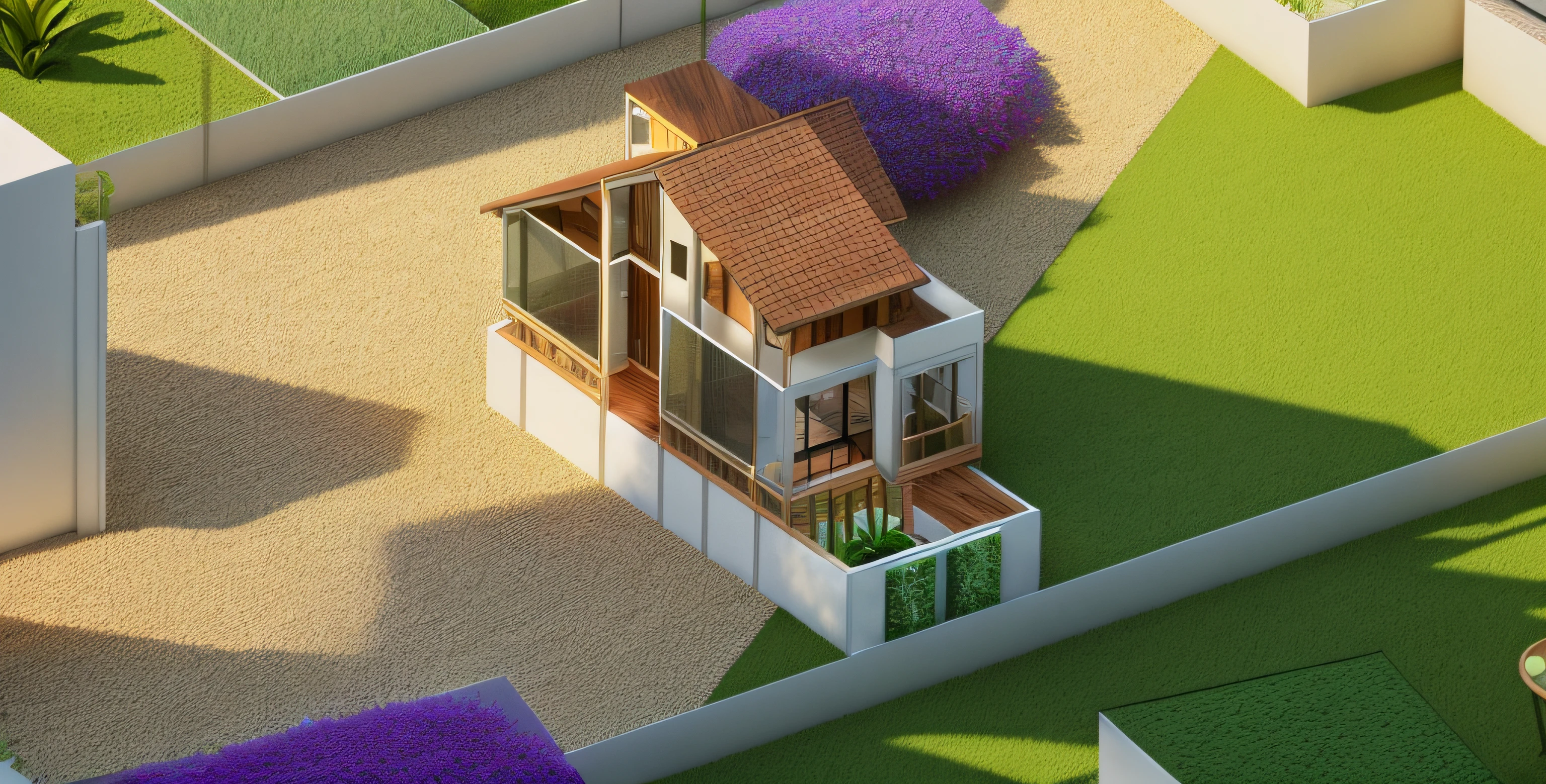 varanda,A spacious garden.(best quality,highres),(bright, vibrant colors),(detailed and realistic),wooden textures,large windows,cozy atmosphere,modern design,well-lit rooms,greenery,comfortable furniture,trellis-covered patio,open floor plan,sunlight streaming in,peaceful ambiance,fine craftsmanship,lush foliage.