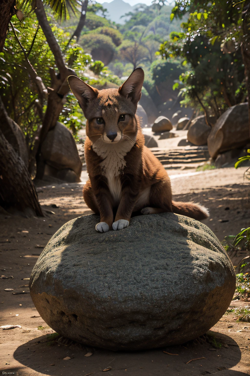 Uma raposa muito formosa deitada em pedra, High resolution image in 4K full color