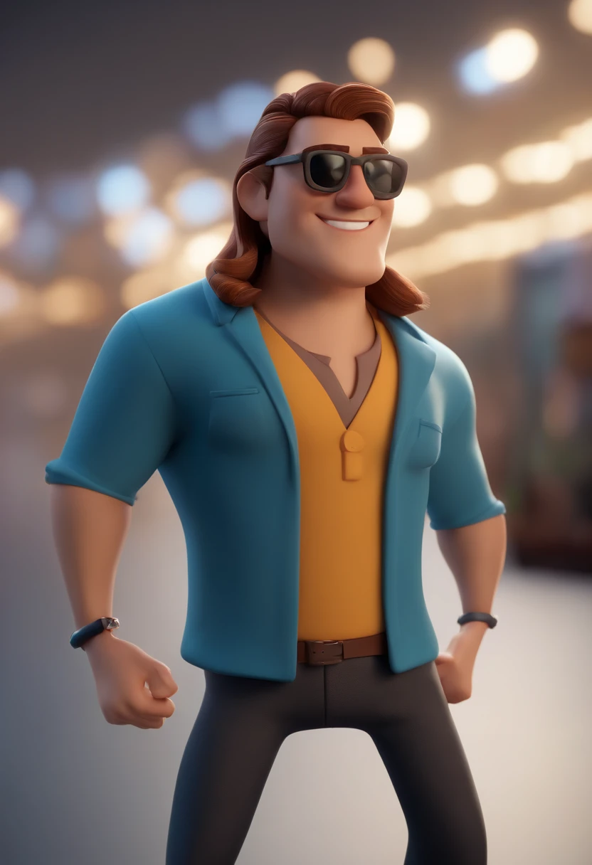 Cartoon character of a man wearing black glasses and a blue shirt, um personagem animado, Caractere estilizado, animation style rendering, 3D estilizado, Arnold Maya render, 3 d render stylized, toon render keyshot, Personagem 3D, Personagem 3D, 3d rendering stylized, 3 d character render, personagem de desenho animado, Personagem de close up, Pose de personagem, (Estilo Pixar) (master part:1.2) (Bokeh) (best quality) (pele detalhada) (textura detalhada) (8k) (argila) (Cinematic lighting) (foco nítido，Senta e vaza a parte superior do corpo