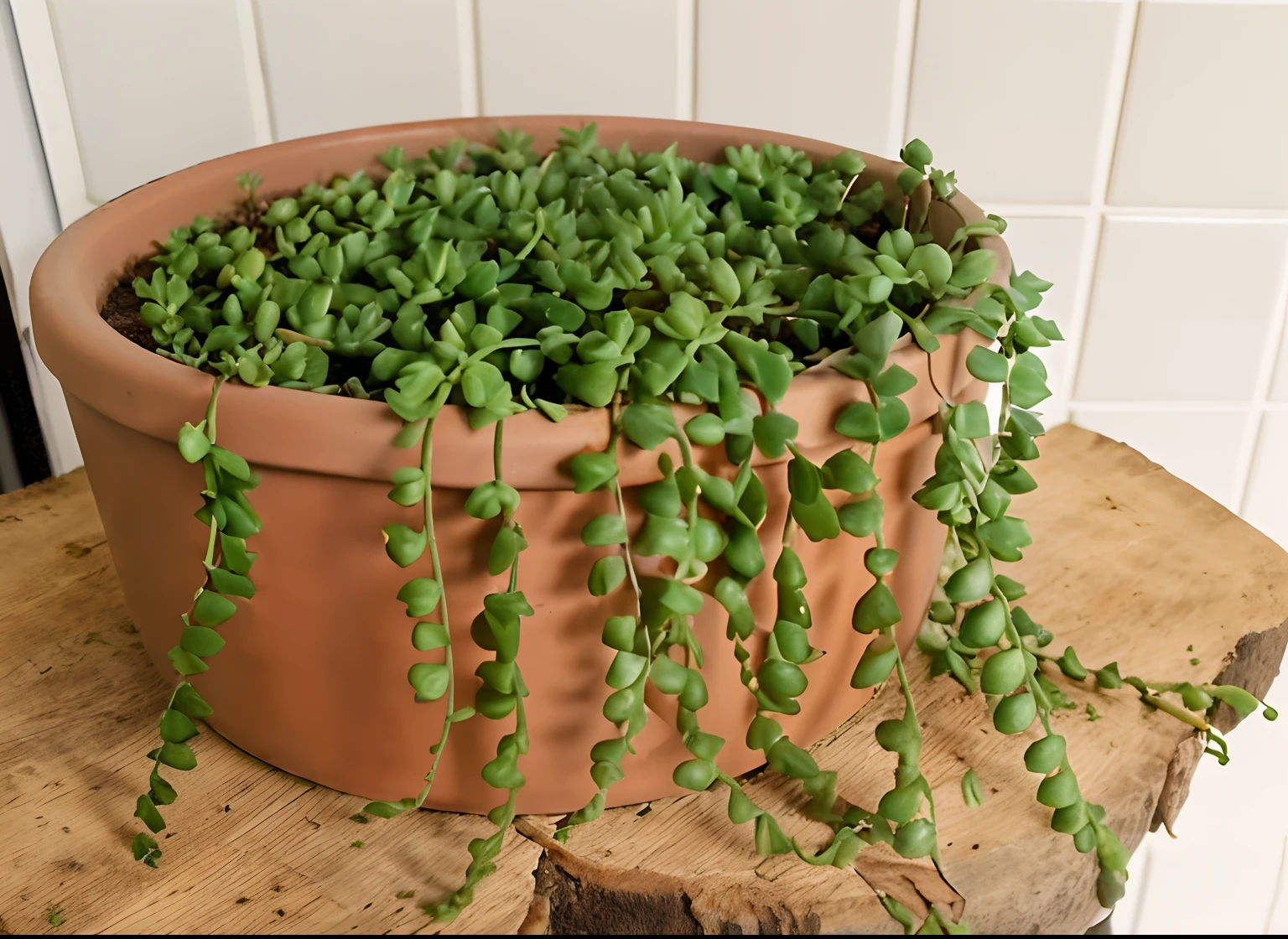 Creates a pot of this succulent in front view in a rustic brown pot